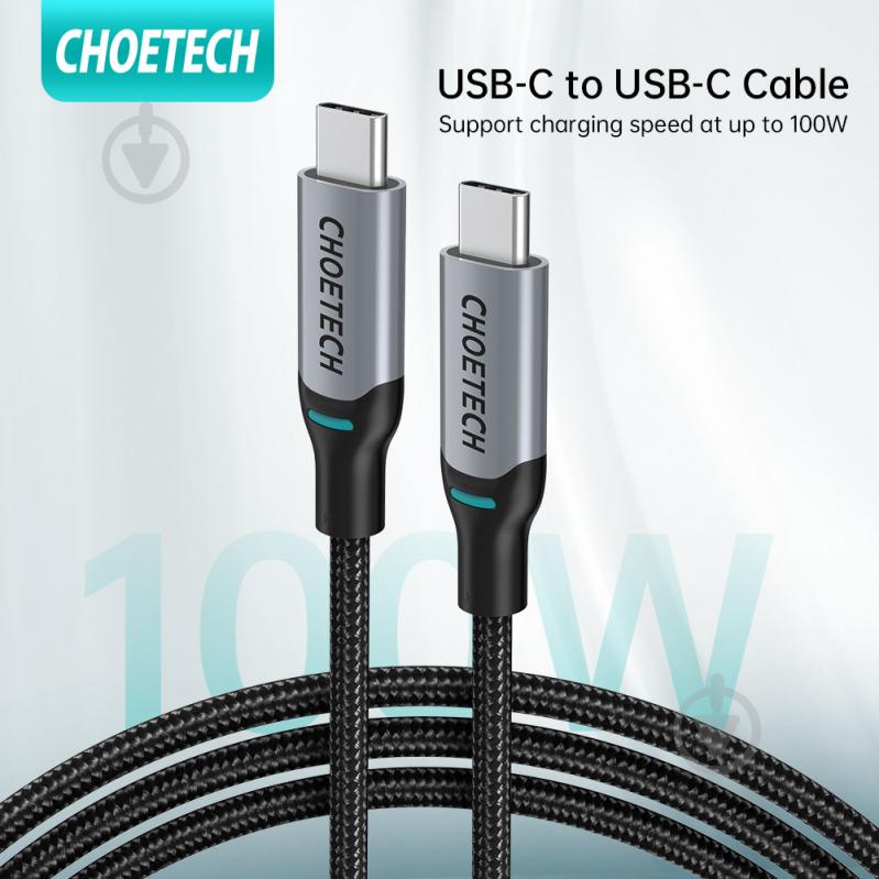 Кабель Choetech USB-C/USB-C 100 Вт 1,8 м black (XCC-1002-GY) - фото 3