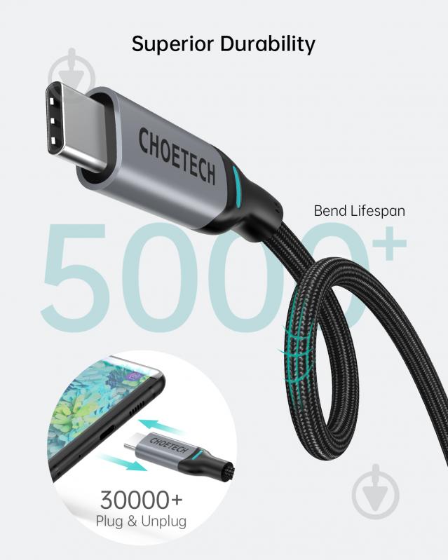 Кабель Choetech USB-C/USB-C 100 Вт 1,8 м black (XCC-1002-GY) - фото 5