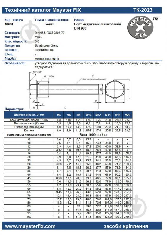 Болт метрична ЦБ DIN 933 5x16 мм 500 шт. клас міцності 5,8 - фото 4