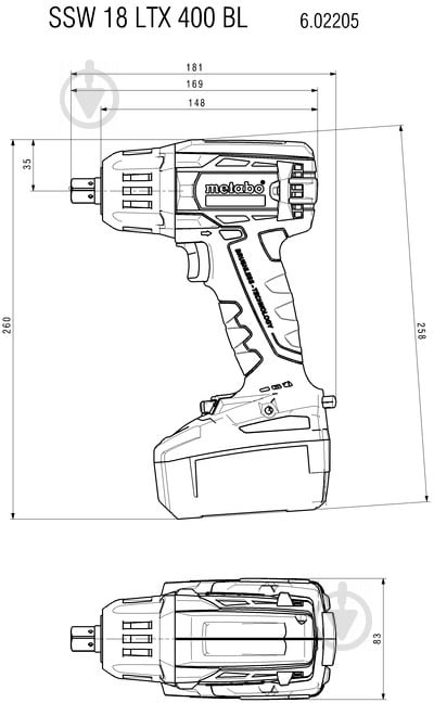 Гайковерт ударный аккумуляторный Metabo SSW 18 LTX 400 BL 602205890 - фото 4