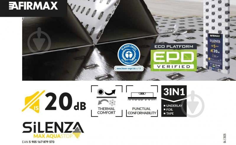 Підкладка ізоляційна AFIRMAX Silenza Max Aquastop 5мм/5,5 кв.м - фото 3 Підкладка ізоляційна AFIRMAX Silenza Max Aquastop 5мм/5,5 кв.м - фото 3