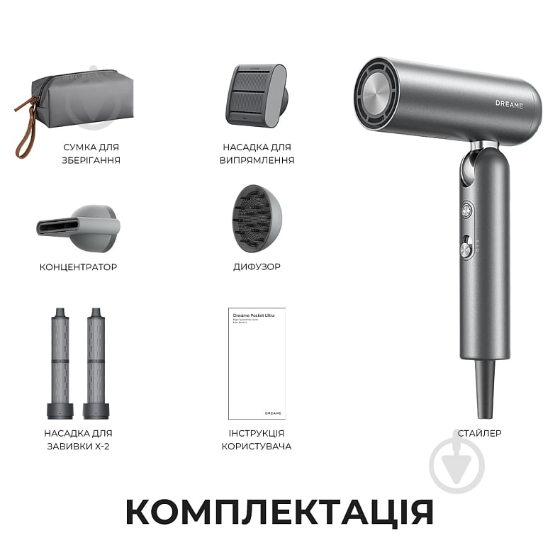 Фен-стайлер Deerma Pocket Pro 3in1 Grey - фото 10