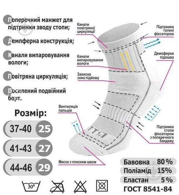 Шкарпетки трекінгові Львівська Шкарпеткова Кооператива 3001611527 р.27 чорний - фото 2