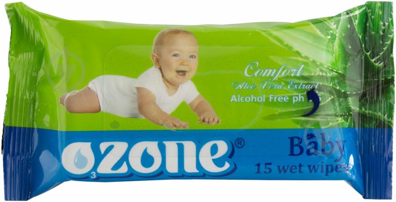 Детские влажные салфетки Ozone Baby с экстрактом Алоэ вера 15 шт. - фото 1