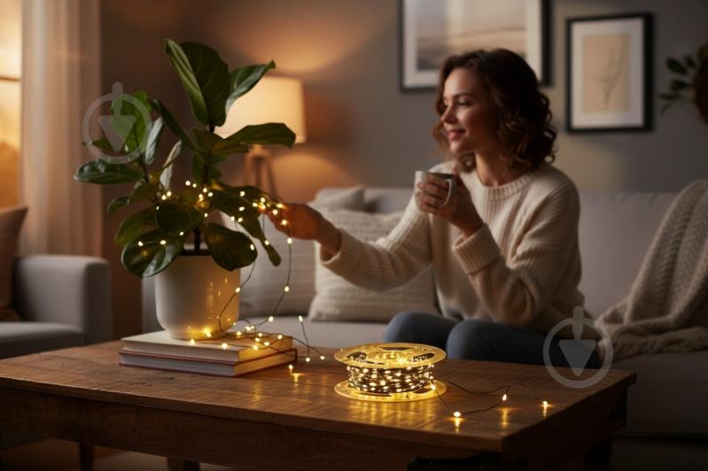 Электрогирлянда линейная роса на катушке теплая белая светодиодная (LED) 500 ламп 50 м (QC6007) - фото 2