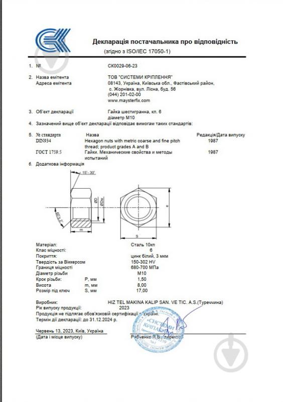 Гайка шестигранная М 10 250 шт. DIN 934 Mayster FIX - фото 4