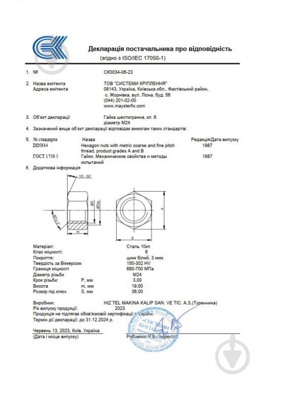 Гайка шестигранна М 24 25 шт. DIN 934 Mayster FIX - фото 4