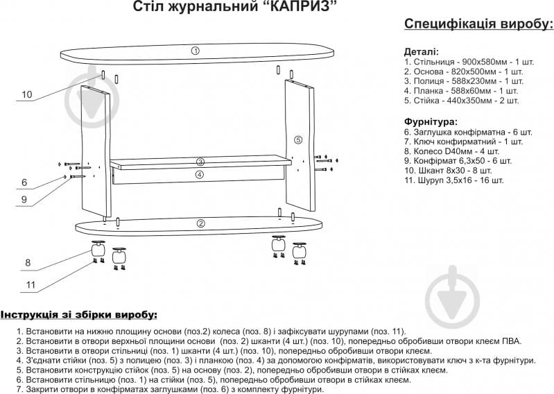 Стол журнальный Каприз ольха 900x580x526 мм Компанит - фото 3