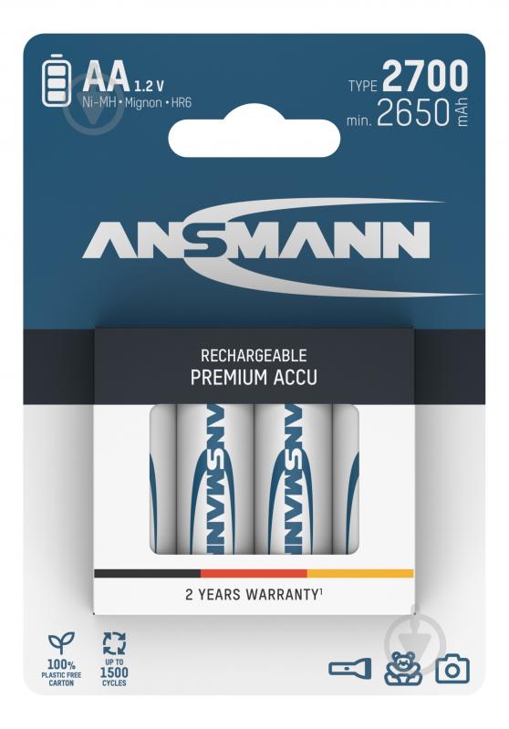 Аккумулятор Ansmann 4x2700 mAh NiMH 1.2V Premium 1/2AA 4 шт. (5030842) - фото 1