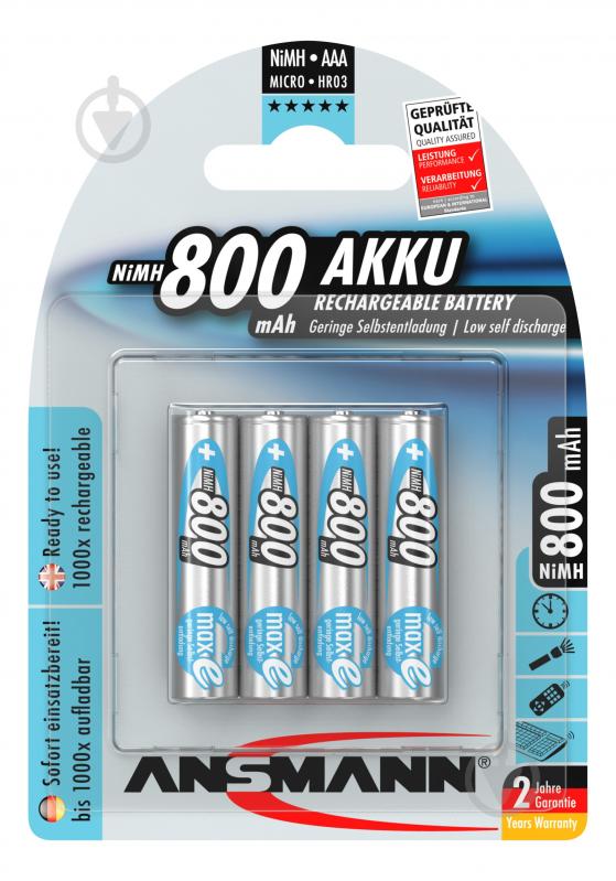 Аккумулятор Ansmann 4x800 mAh NiMH 1.2V maxE Premium AAA (мизинчиковые) 4 шт. (5035042) - фото 3