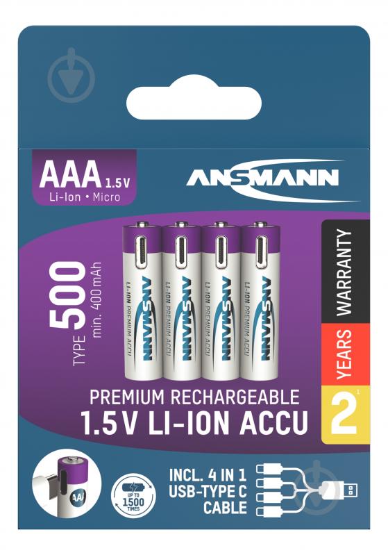 Акумулятори Ansmann 1,5 V 500 mAh AAA (мізинчикові) 4 шт. (1311-0028) - фото 12