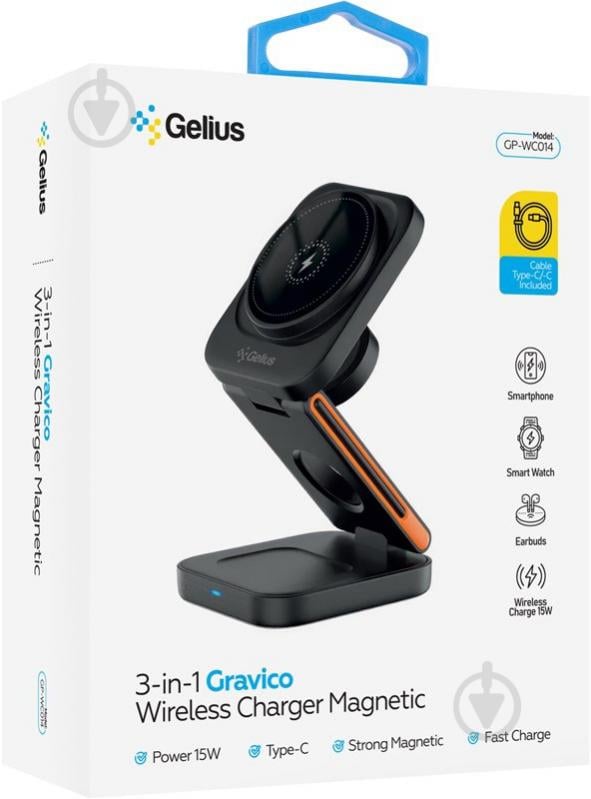 Бездротовий зарядний пристрій Gelius Gravico 3in1 GP-WC014 15W Black (00000100990) - фото 5