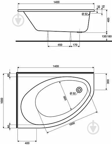 Ванна ELIPSO асимметричная левая XWA0641000 140х100 см - фото 2