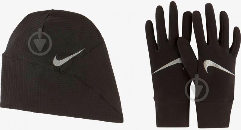 Комплект шапка+рукавички Nike Women's Essential Running Hat And Glove Set N.100.0595.082 р.XS/S чорно-сірий - фото 1