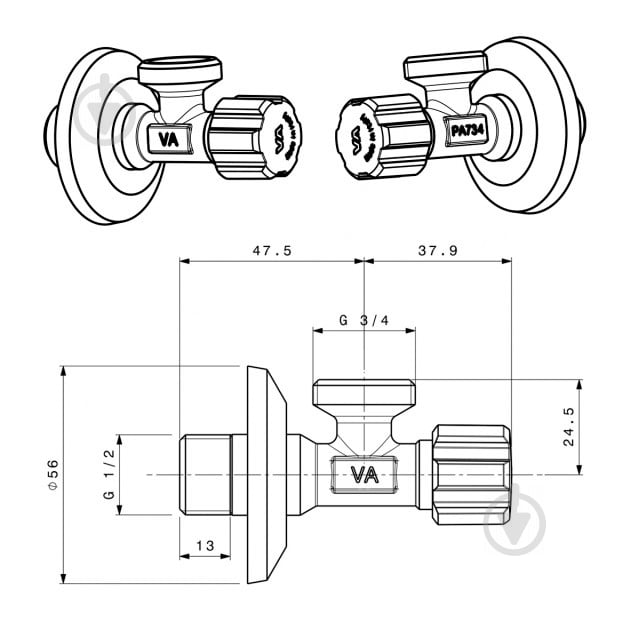 Кран вентильний Albertoni кутовий 1/2"х3/4" - фото 3