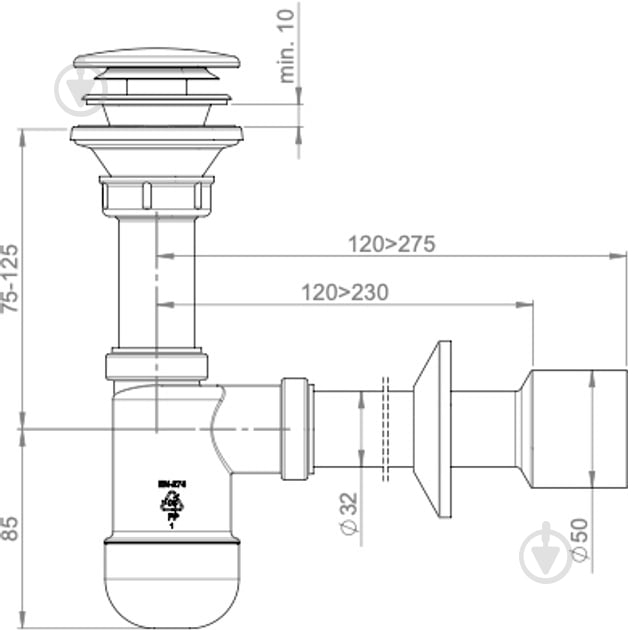 Сифон для умывальника Prevex Basic телескопический клик-клак PR3-C4N35-002 - фото 2 Сифон для умывальника Prevex Basic телескопический клик-клак PR3-C4N35-002 - фото 2