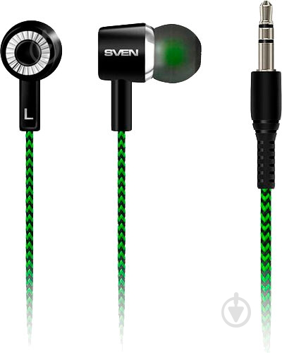 Наушники Sven E-107 black/green - фото 1 Наушники Sven E-107 black/green - фото 1