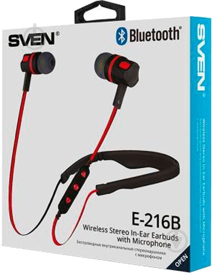 Наушники Sven E-216B black/red Bluetooth - фото 4