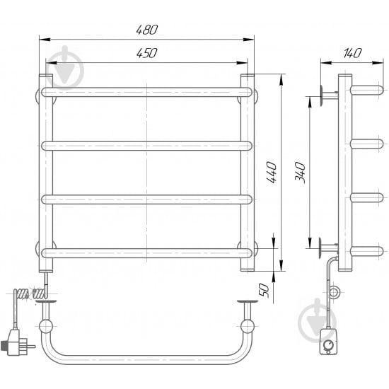 Полотенцесушитель электрический Elna Стандарт–4 белый 440х480х140 л/п с регулятором t - фото 2