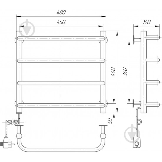Полотенцесушитель электрический Elna Стандарт–4 нержавеющая сталь 440х480х140 п/п с регулятором t - фото 2