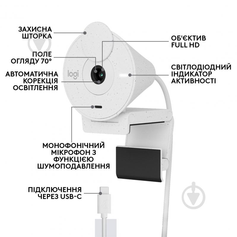 Веб-камера Logitech BRIO 300 FHD White (960-001442) - фото 6