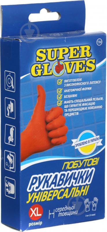 Рукавички гумові Super Gloves універсальні стандартні р. M 1 пар/уп. помаранчеві - фото 1