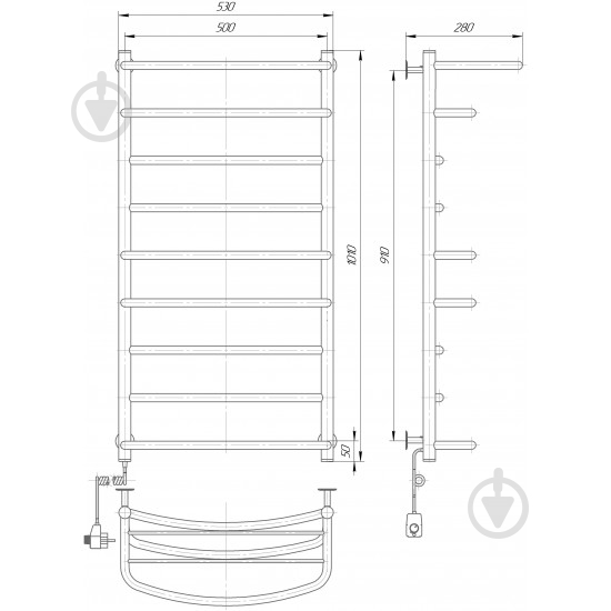 Полотенцесушитель электрический Elna Каскад с полкой –9 нержавеющая сталь 1010х530х270 л/п с регулятором t - фото 2