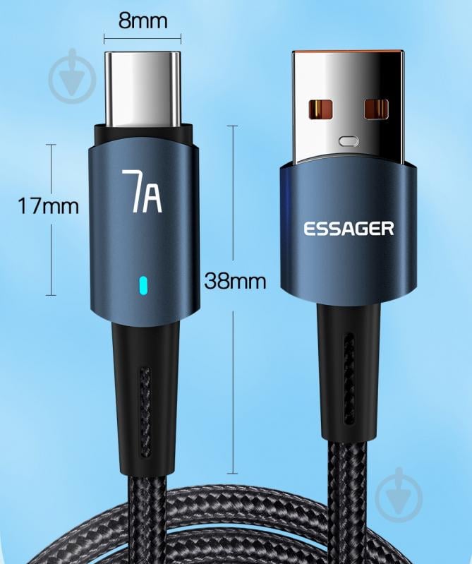 Кабель Essager Sunset Type-C 7A USB 2 м синий (EXCT-CG01) - фото 5