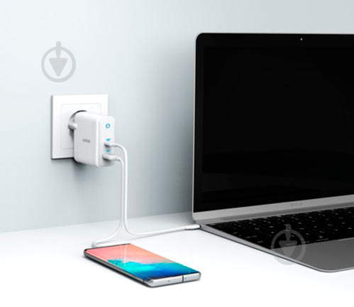 Мережевий зарядний пристрій Anker PowerPort+ Atom III 45W USB-C+15W USB-A White - фото 4