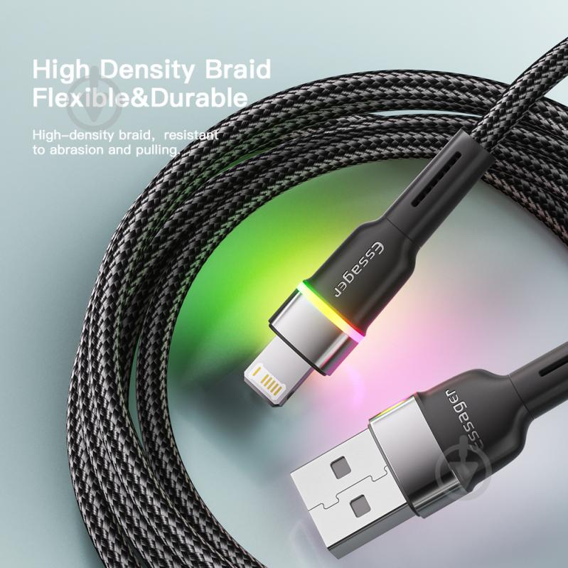 Кабель Essager Colorful LED USB Cable Fast Charging 2.4A 2 м черный (EXCL-XCDA01) - фото 9