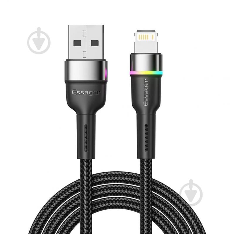 Кабель Essager Colorful LED USB Cable Fast Charging 2.4A 2 м черный (EXCL-XCDA01) - фото 1