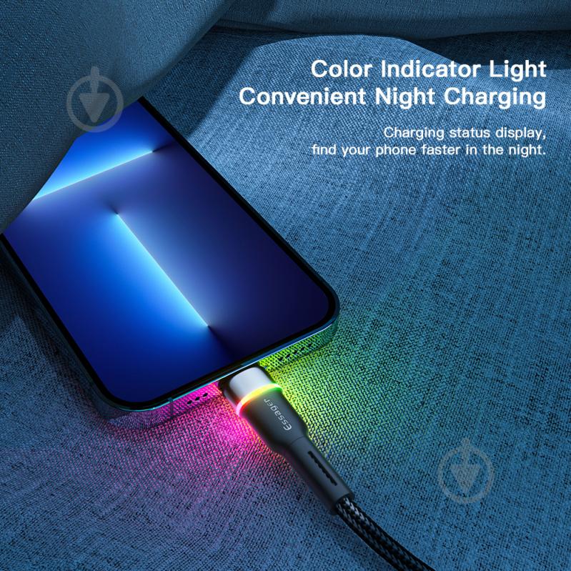 Кабель Essager Colorful LED USB Cable Fast Charging 2.4A 2 м черный (EXCL-XCDA01) - фото 6