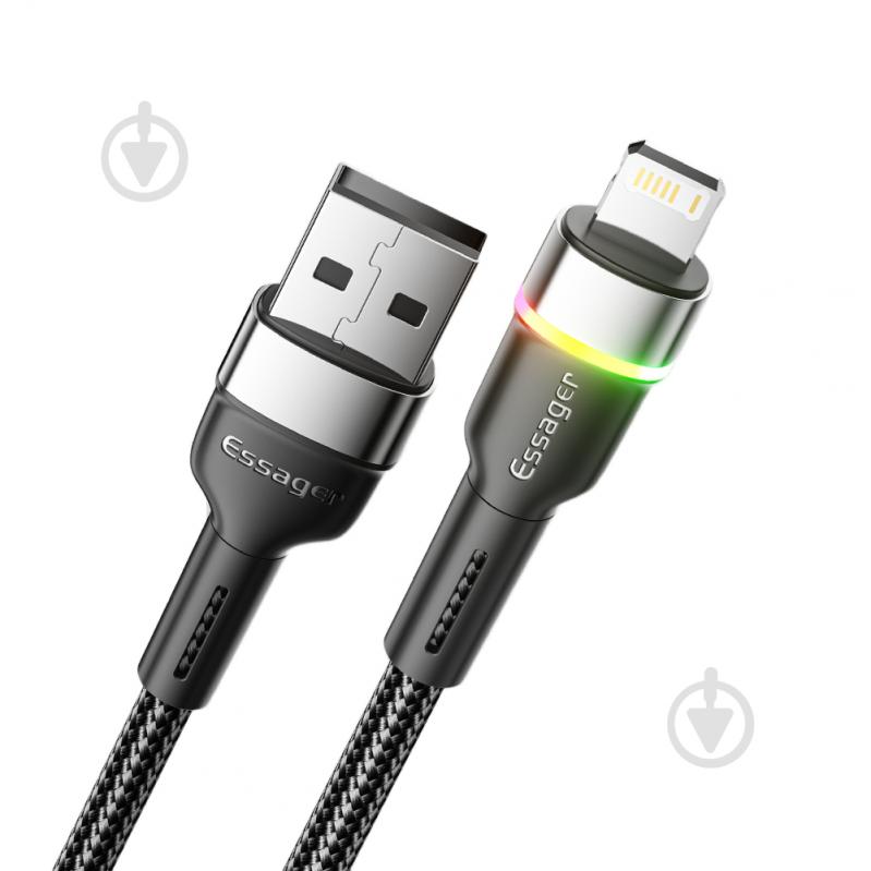 Кабель Essager Colorful LED USB Cable Fast Charging 2.4A 2 м черный (EXCL-XCDA01) - фото 2