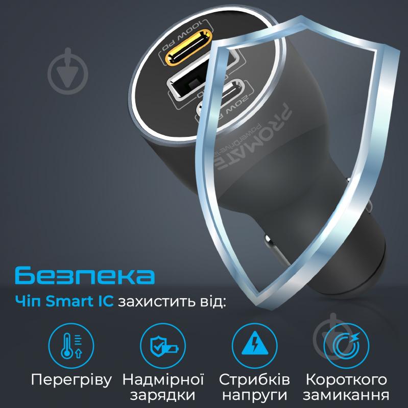 Автомобільний зарядний пристрій Promate PowerDrive-120 W 2xUSB-C, USB-A - фото 5