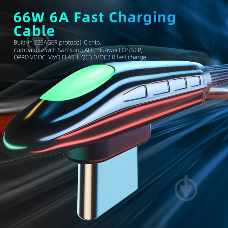 Кабель Essager Bullet Train 6A 66W USB Type C Cable 1 м чорний (EXCT-FXH01) - фото 12