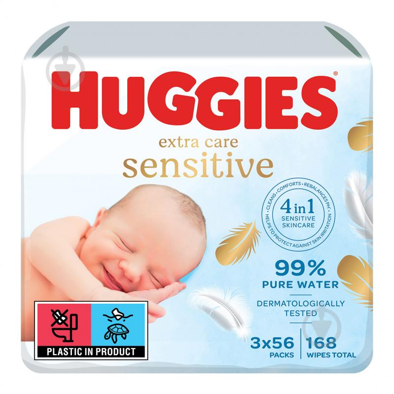 Дитячі вологі серветки Huggies Pure Gold Triplo 168 шт. - фото 1