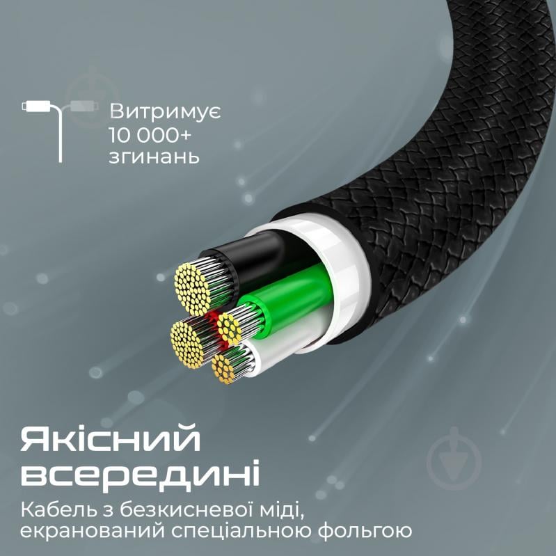 Кабель Promate xCord-CC USB-C to USB-C 3А 1 м 1 м чорний (xcord-cc.black) - фото 4