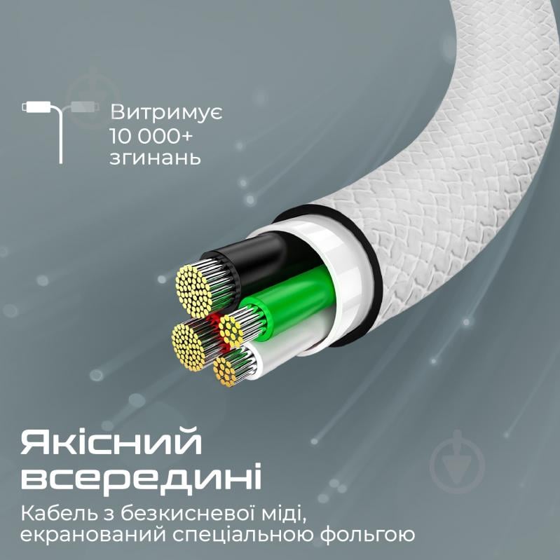 Кабель Promate xCord-CC USB-C to USB-C 3А 1 м 1 м белый (xcord-cc.white) - фото 4