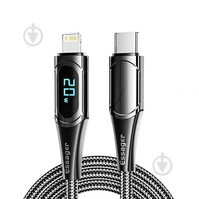 Кабель Essager LED Digital Display PD 20W Fast Charging 1 м черный (EXCTL-YD01) - фото 1