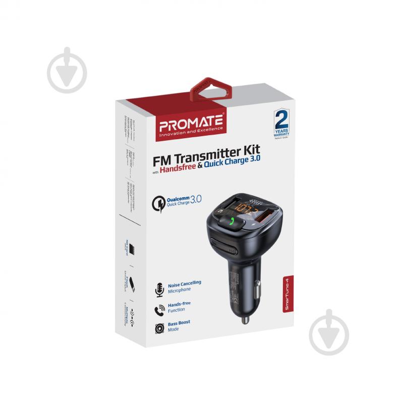 FM-трансмітер Promate SmarTune-4 Bluetooth/USB QC3.0/USB OTG/microSD - фото 7