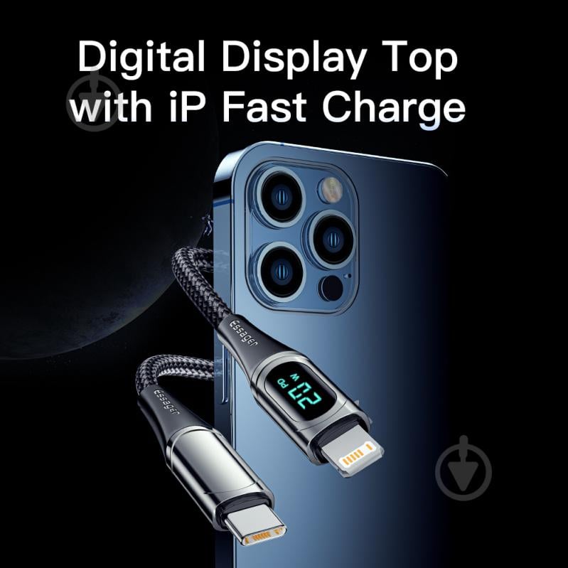 Кабель Essager LED Digital Display PD 20W Fast Charging 1 м синій (EXCTL-YD03) - фото 5