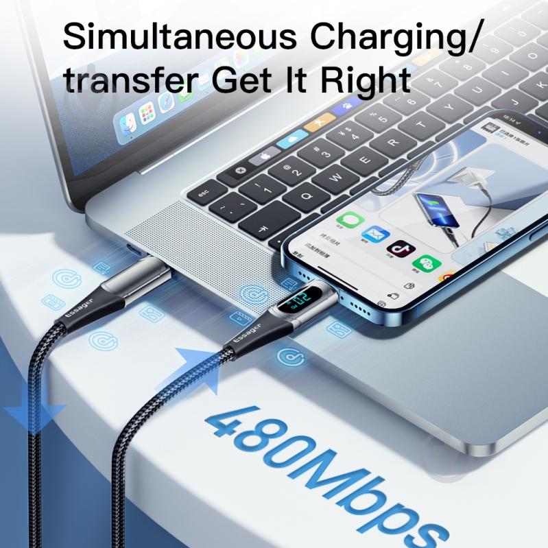Кабель Essager LED Digital Display PD 20W Fast Charging 2 м черный (EXCTL-YDA01) - фото 5