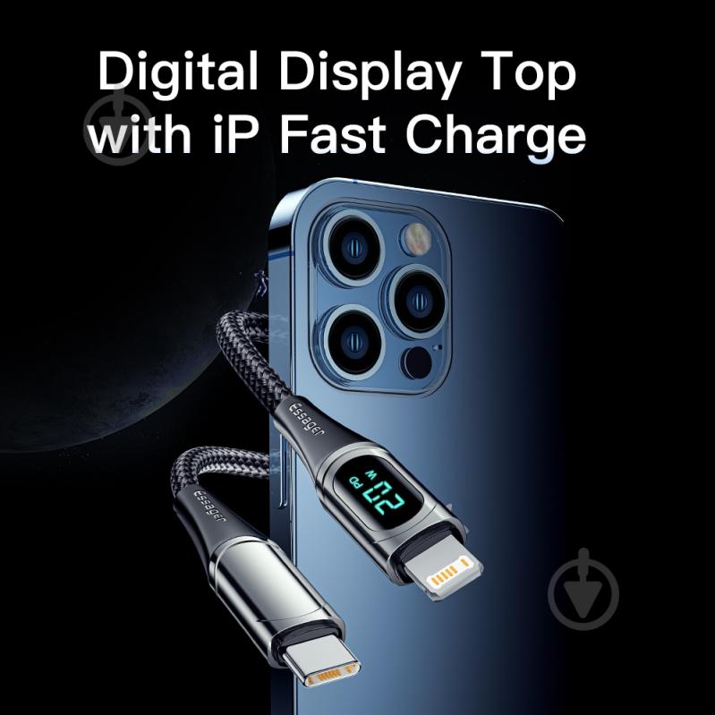Кабель Essager LED Digital Display PD 20W Fast Charging 2 м черный (EXCTL-YDA01) - фото 4