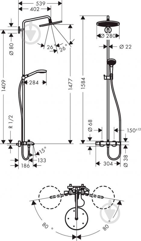 Душевая система Hansgrohe Croma Select S Showerpipe 280 1jet 26792000 хром - фото 2