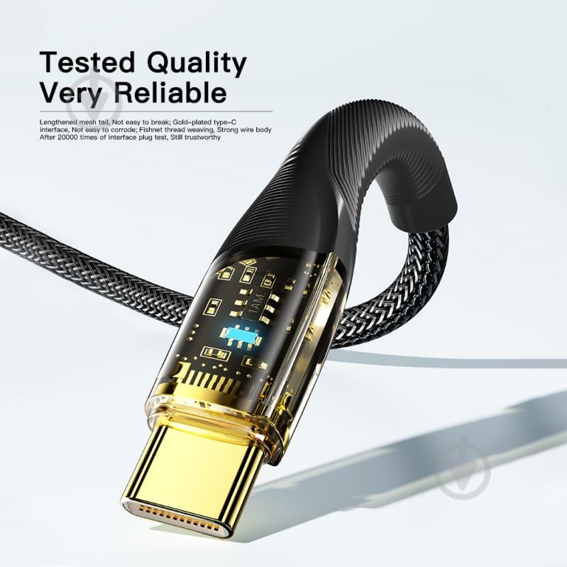 Кабель Essager Interstellar Transparent Design USB Charging Cable Type C to Type C 1 м чорний (EXCTT1-XJ01-P) - фото 6