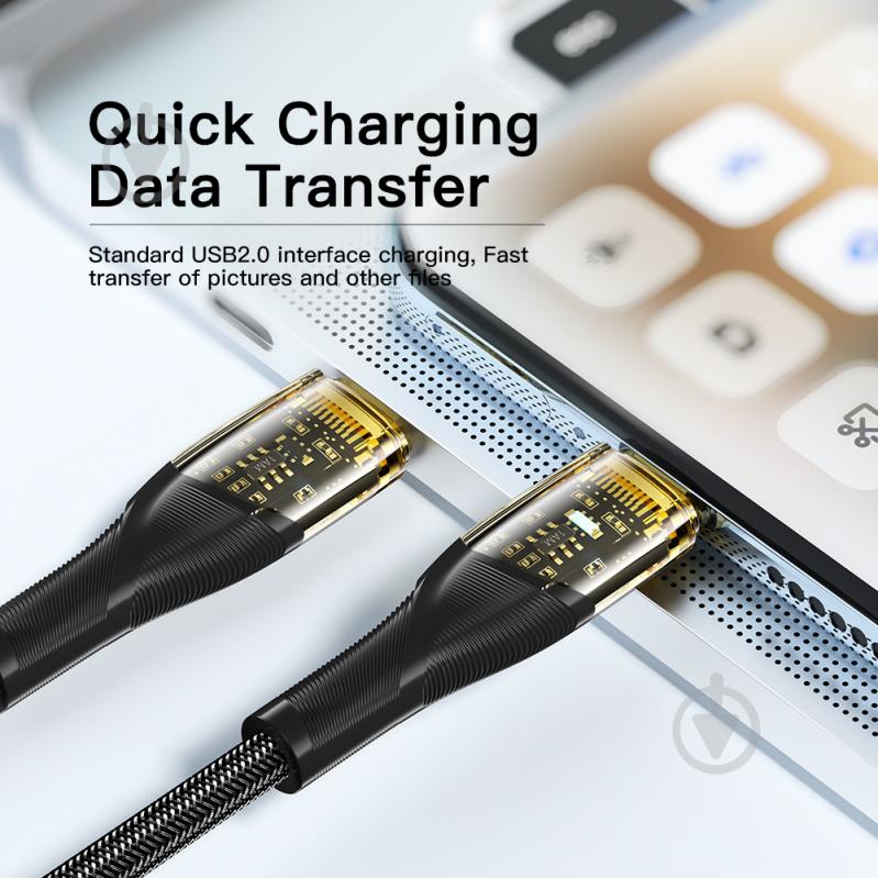 Кабель Essager Interstellar Transparent Design USB Charging Cable Type C to Type C 1 м чорний (EXCTT1-XJ01-P) - фото 2