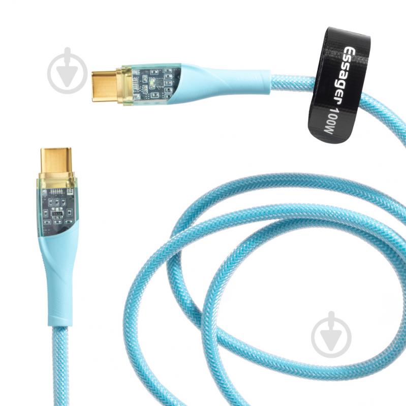 Кабель Essager Interstellar Transparent Design USB Charging Cable Type C to Type C 1 м голубой (EXCTT1-XJ03-P) - фото 1