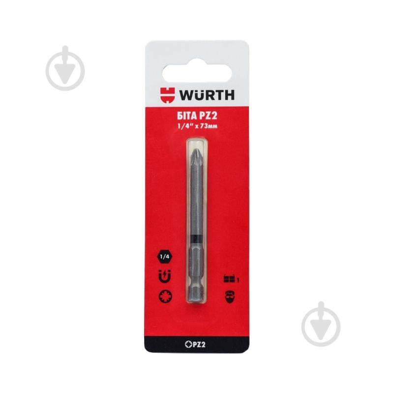 Бита WURTH PZ2х73 мм 1/4" 1 шт. 1614176777901 - фото 1