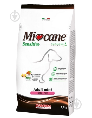 Корм сухий для собак для малих порід Morando Miocane Mini Sensitive Monoprotein свинина 1,5 кг - фото 1