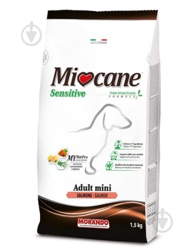 Корм сухий для собак для малих порід Morando Mioсane Mini Sensitive Monoprotein лосось 1,5 кг - фото 1